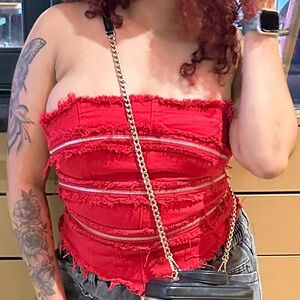Shape cherry red zip distressed seam corset